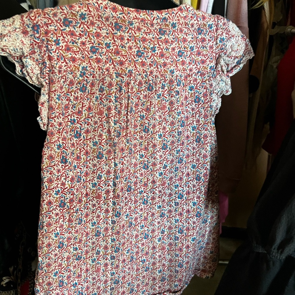 LOFT Red and Blue Floral Blouse - Picture 2 of 3